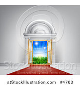 Vector Illustration of a Red Carpet Leading to a Doorway with Sunshine by AtStockIllustration