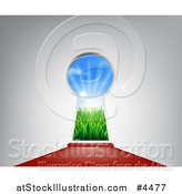 Vector Illustration of a Red Carpet Leading to a Key Hole with an Idyllic Field with Sunshine and Grass by AtStockIllustration