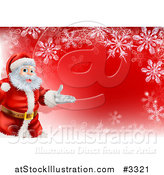 Vector Illustration of a Red Christmas Background with Santa Presenting and a Snowflake Border by AtStockIllustration