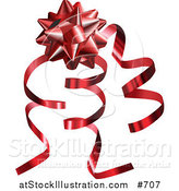 Vector Illustration of a Red Gift Bow and Curly Ribbons on a Present by AtStockIllustration