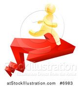 Vector Illustration of a Red Growth Arrow and 3d Gold Man Running on Top by AtStockIllustration