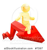 Vector Illustration of a Red Growth Arrow and 3d Gold Man Walking on Top by AtStockIllustration