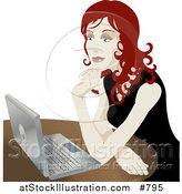 Vector Illustration of a Red Haired Woman Using a Laptop Computer by AtStockIllustration