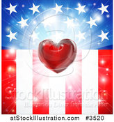 Vector Illustration of a Red Heart and Burst over American Stars and Stripes Flag by AtStockIllustration