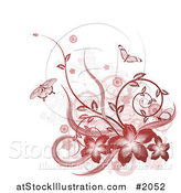 Vector Illustration of a Red Hibiscus, Butterfly, Vine and Grunge Design Element by AtStockIllustration