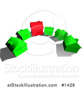 Vector Illustration of a Red House in the Center of Green Houses in a Cul De Sac by AtStockIllustration