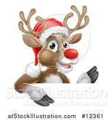 Vector Illustration of a Red Nosed Christmas Reindeer over a Sign by AtStockIllustration