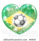Vector Illustration of a Reflective Brazil Flag Heart and Soccer Ball by AtStockIllustration
