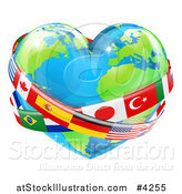 Vector Illustration of a Reflective Heart Earth Globe with National Flag Sashes by AtStockIllustration