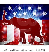 Vector Illustration of a Republican Elephant over an American Flag Themed Burst by AtStockIllustration