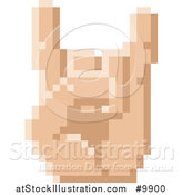 Vector Illustration of a Retro 8 Bit Pixel Art Styled Hand Gesturing the Sign of the Horns by AtStockIllustration