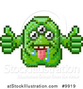 Vector Illustration of a Retro 8 Bit Pixel Art Video Game Styled Alien by AtStockIllustration