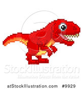 Vector Illustration of a Retro 8 Bit Pixel Art Video Game Styled Red Tyrannosaurs Rex Dinosaur by AtStockIllustration