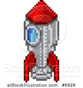 Vector Illustration of a Retro 8 Bit Pixel Art Video Game Styled Rocket by AtStockIllustration