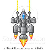 Vector Illustration of a Retro 8 Bit Pixel Art Video Game Styled Spaceship by AtStockIllustration