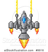 Vector Illustration of a Retro 8 Bit Pixel Art Video Game Styled Spaceship by AtStockIllustration