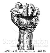 Vector Illustration of a Retro Black and White Engraved Propaganda Fist by AtStockIllustration
