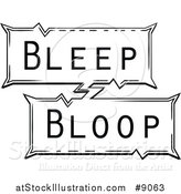 Vector Illustration of a Retro Black and White Pop Art Comic Styled Bleep Bloop Sound Effect by AtStockIllustration