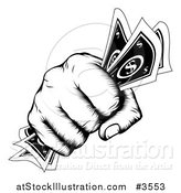 Vector Illustration of a Retro Black and White Woodcut Fist Holding Cash Money by AtStockIllustration