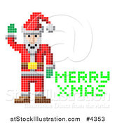 Vector Illustration of a Retro Pixelated Santa and Green Merry Xmas Text by AtStockIllustration