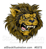 Vector Illustration of a Roaring Aggressive Male Lion Mascot Head by AtStockIllustration
