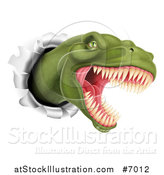 Vector Illustration of a Roaring Angry Green Tyrannosaurus Rex Dino Head Breaking Through a Wall by AtStockIllustration