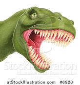 Vector Illustration of a Roaring Angry Green Tyrannosaurus Rex Dino Head by AtStockIllustration
