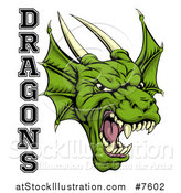 Vector Illustration of a Roaring Green Horned Dragon Mascot Face with Text by AtStockIllustration