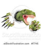Vector Illustration of a Roaring Green Tyrannosaurus Rex Dinosaur Slashing Through Metal by AtStockIllustration