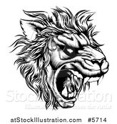 Vector Illustration of a Roaring Lion Mascot Head in Black and White by AtStockIllustration