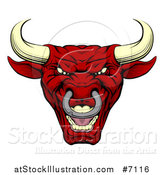 Vector Illustration of a Roaring Mad Red Bull Mascot Head by AtStockIllustration