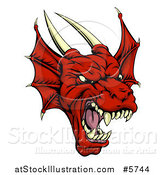 Vector Illustration of a Roaring Red Dragon Head by AtStockIllustration