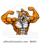 Vector Illustration of a Roaring Tough Tiger Man Flexing His Big Muscles by AtStockIllustration