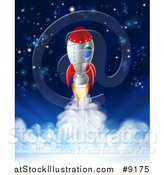 Vector Illustration of a Rocket Flying Through a Starry Sky by AtStockIllustration