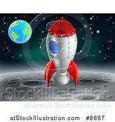 Vector Illustration of a Rocket Ship on the Moon, with Earth in the Distance by AtStockIllustration