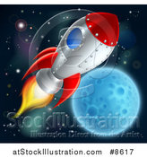 Vector Illustration of a Rocket Ship over a Full Moon by AtStockIllustration