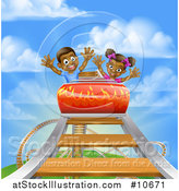 Vector Illustration of a Roller Coaster Ride, Against a Blue Sky with Clouds by AtStockIllustration