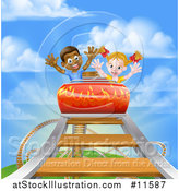 Vector Illustration of a Roller Coaster Ride, Against a Blue Sky with Clouds by AtStockIllustration