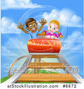 Vector Illustration of a Roller Coaster Ride, Against a Blue Sky with Clouds by AtStockIllustration