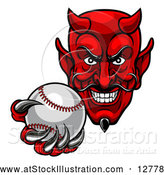 Vector Illustration of a Ruthless Baseball Devil Player Mascot Grinning While Gripping the Ball by AtStockIllustration