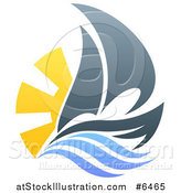 Vector Illustration of a Sailing Boat with the Sun and Ocean Waves by AtStockIllustration