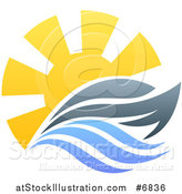 Vector Illustration of a Sailing Boat Yacht with the Sun and Ocean Waves by AtStockIllustration
