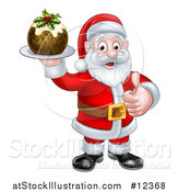 Vector Illustration of a Santa Claus Giving a Thumb up and Holding a Christmas Pudding by AtStockIllustration