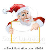 Vector Illustration of a Santa Pointing down to a Sign over His Torso by AtStockIllustration