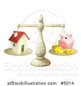 Vector Illustration of a Scale Comparing a House and Piggy Bank by AtStockIllustration