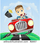 Vector Illustration of a Scared Businessman Driving and Losing Control of His Vehicle by AtStockIllustration