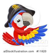 Vector Illustration of a Scarlet Macaw Pirate Parrot Pointing Around a Sign by AtStockIllustration