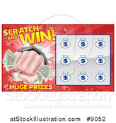 Vector Illustration of a Scratch and Win Lottery Ticket Design with a Fisted Hand Holding Cash Money by AtStockIllustration