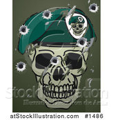 Vector Illustration of a Scratches, Scuffs and Bullet Holes on a Metal Surface with a Skull and Beret Military Motif by AtStockIllustration