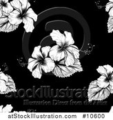 Vector Illustration of a Seamless Black and White Tropical Hibiscus Flower Background Pattern by AtStockIllustration